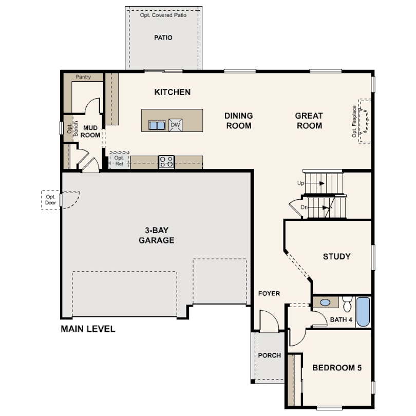 Crestone floor plan main level at Morgan Hill in Erie, CO by Century Communities