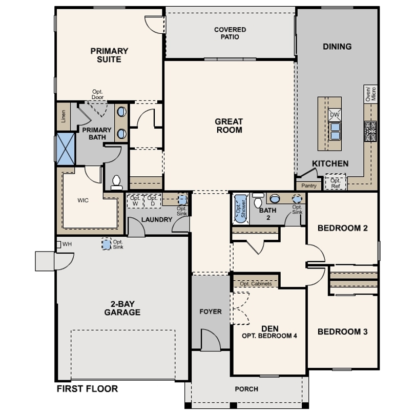 Greenhills Estates, Sienna Floor Plan, First Floor, Chowchilla, CA