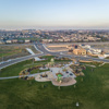 rosewood at terra ranch, community park with sales center in background, manteca, ca