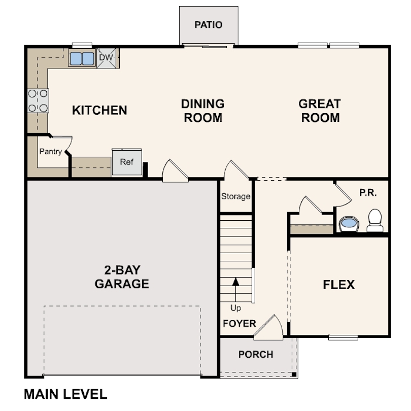Pleasant Ridge two-story essex first floor layout at Charlestown, IN