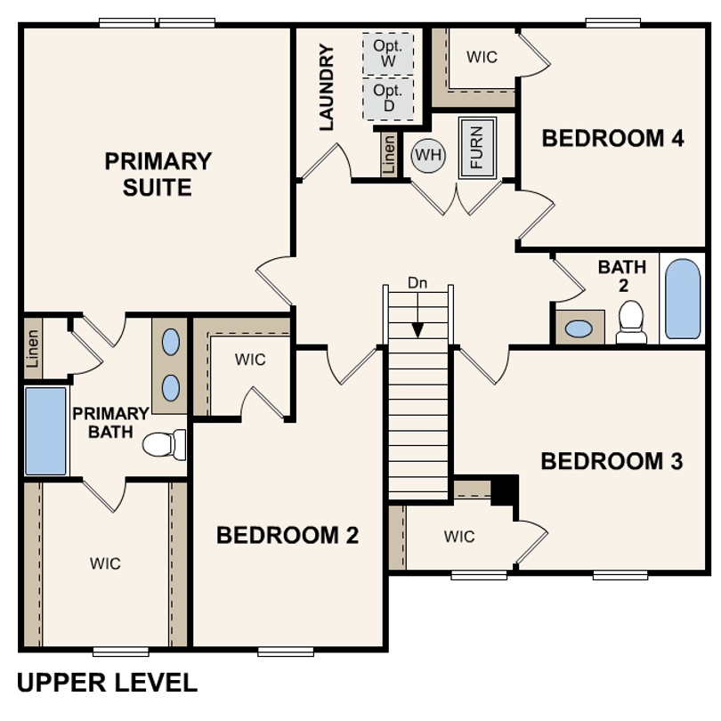 Pleasant Ridge two-story essex second floor layout at Charlestown, IN