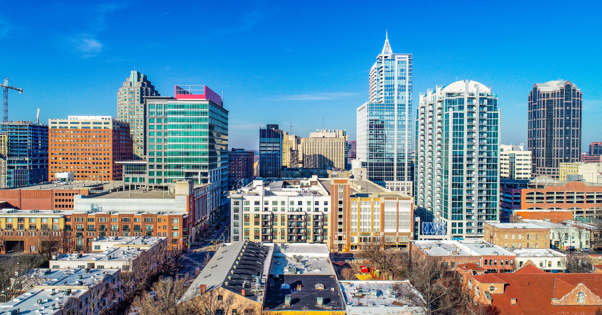 aerial view of the Raleigh skyline