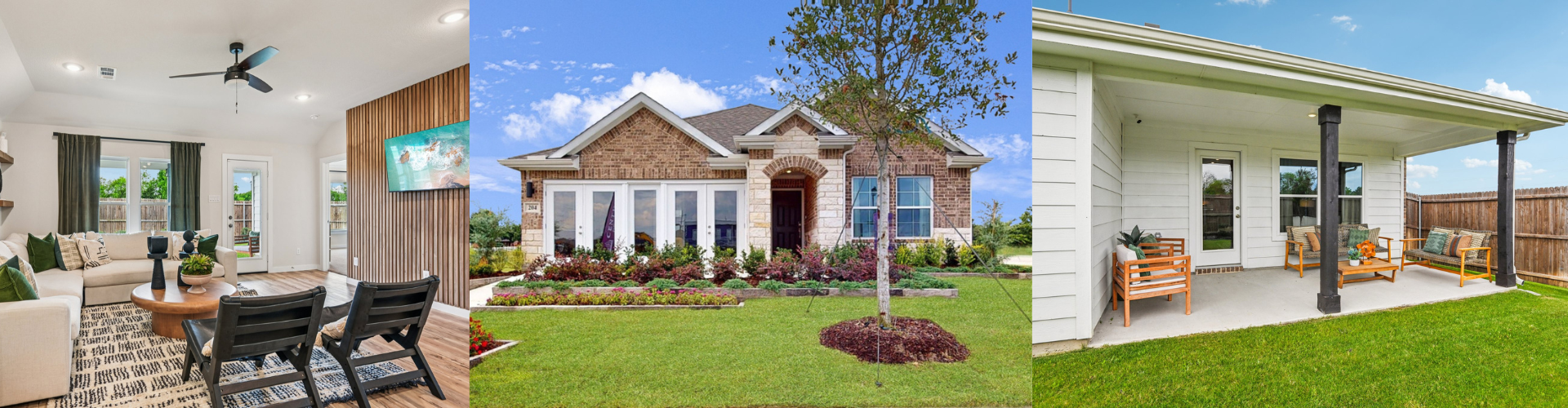 A house with a lawn and a table and chairs.