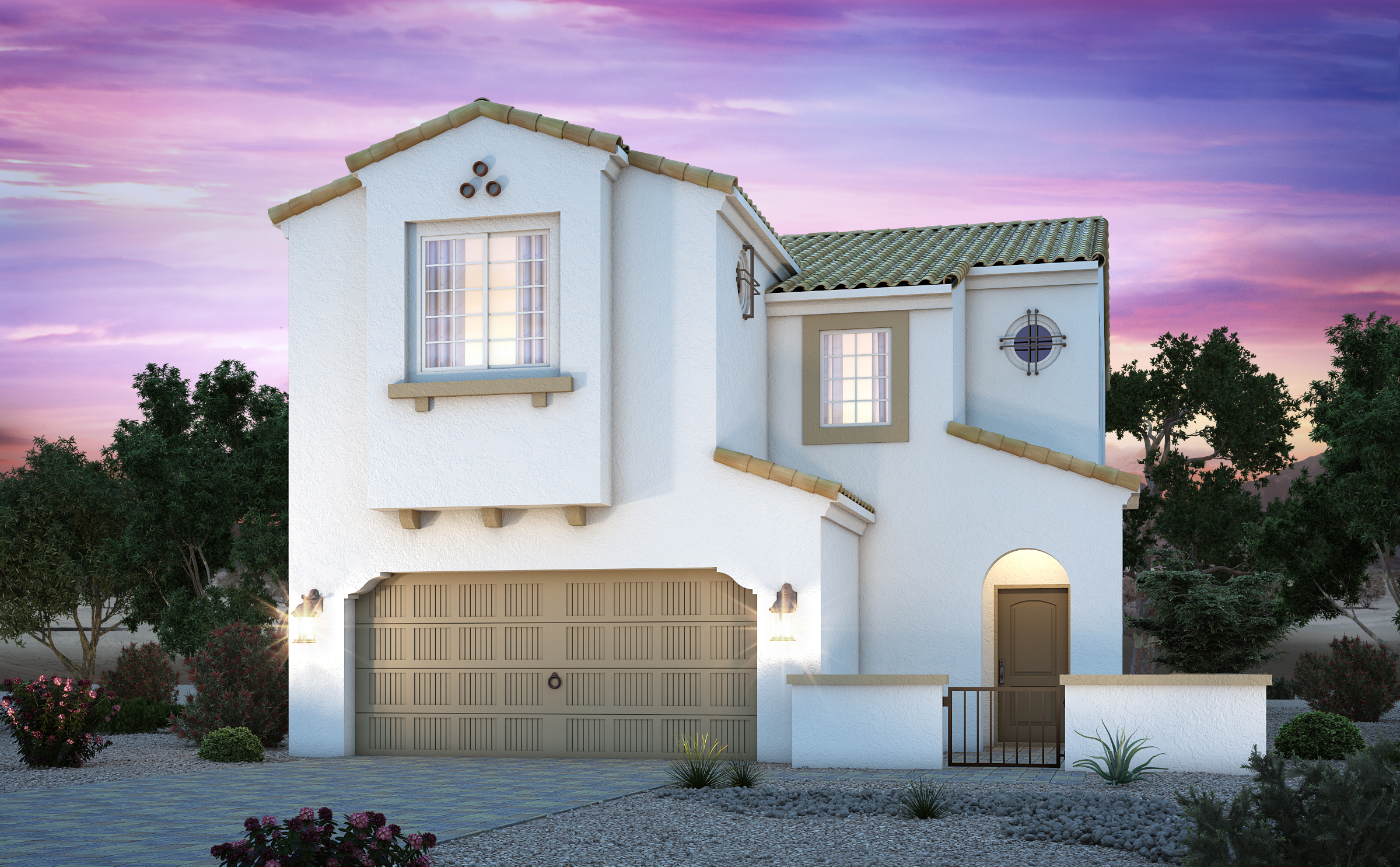 A white house with a clock on the front.