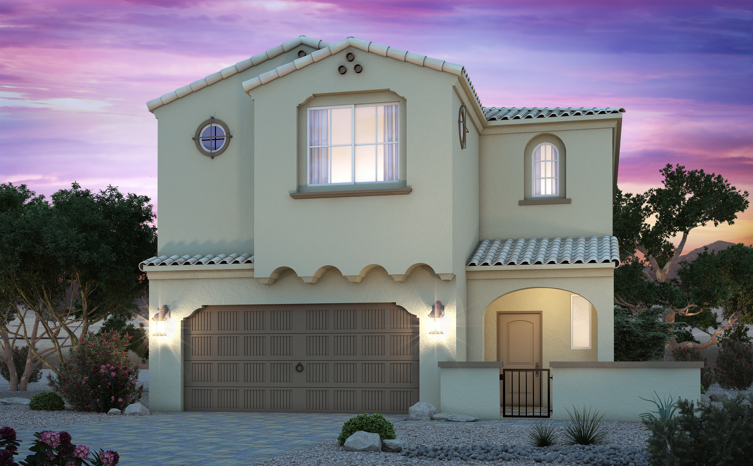 A house with a garage and a large front yard.