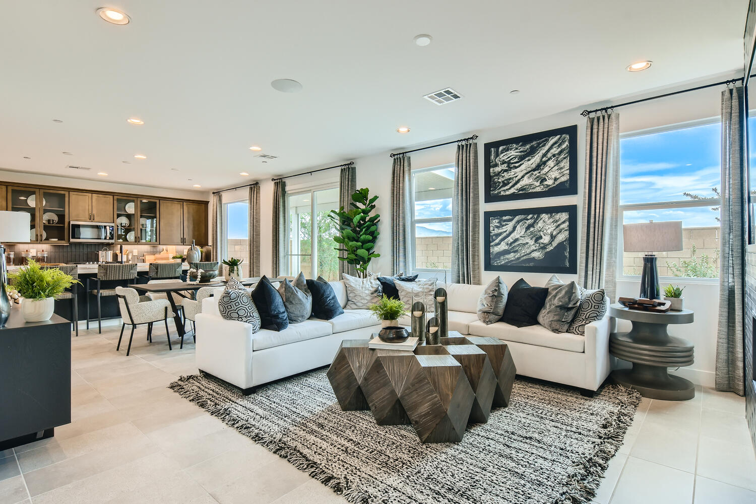 A living room with a large window.
