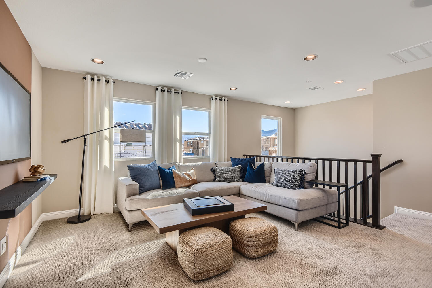A living room with a couch and a coffee table.