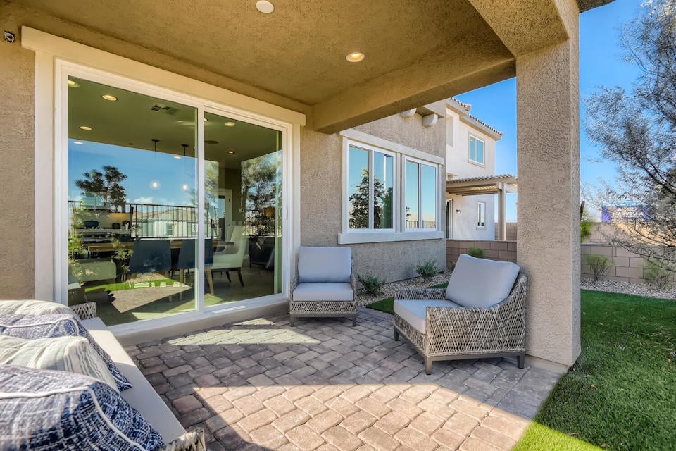 A house with a glass door.