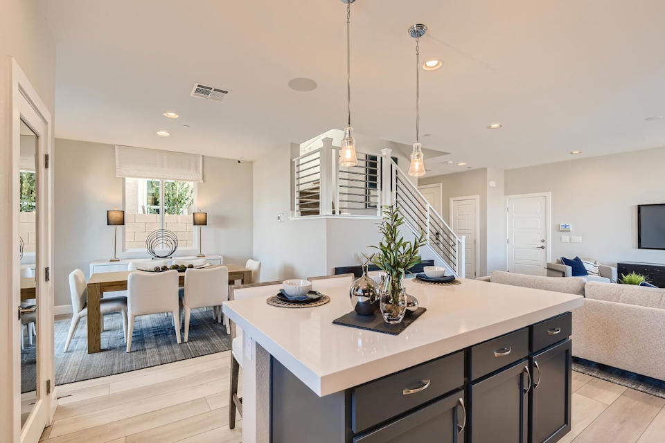 A kitchen and dining room.