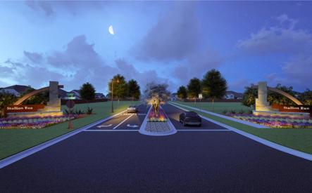 Rendering of entry monument for Stallion Run in Buda by Century Communities