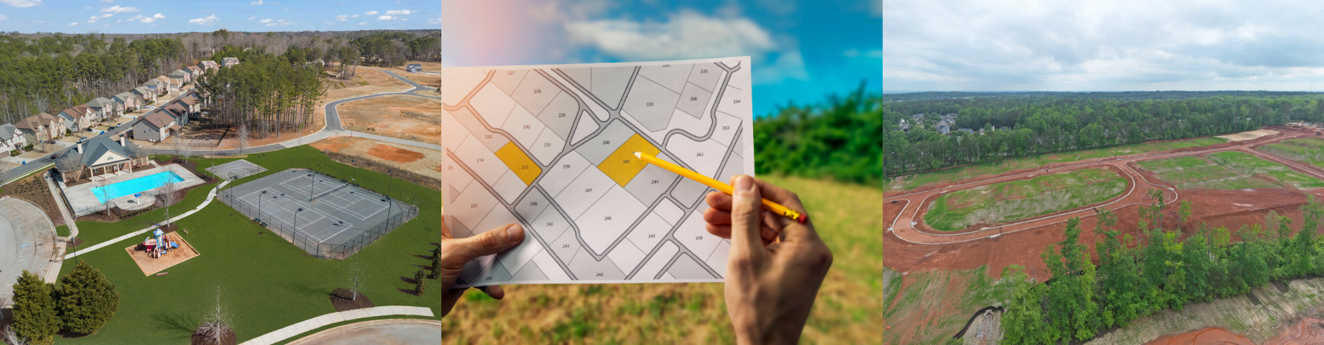 A collage of a person holding a map.