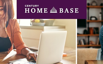 split image of man and woman working happily in separate home offices