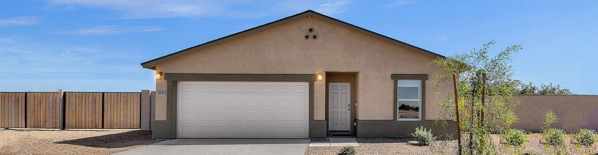 Front exterior photo of a 3D-printed home by Century Complete in Casa Grande, Arizona