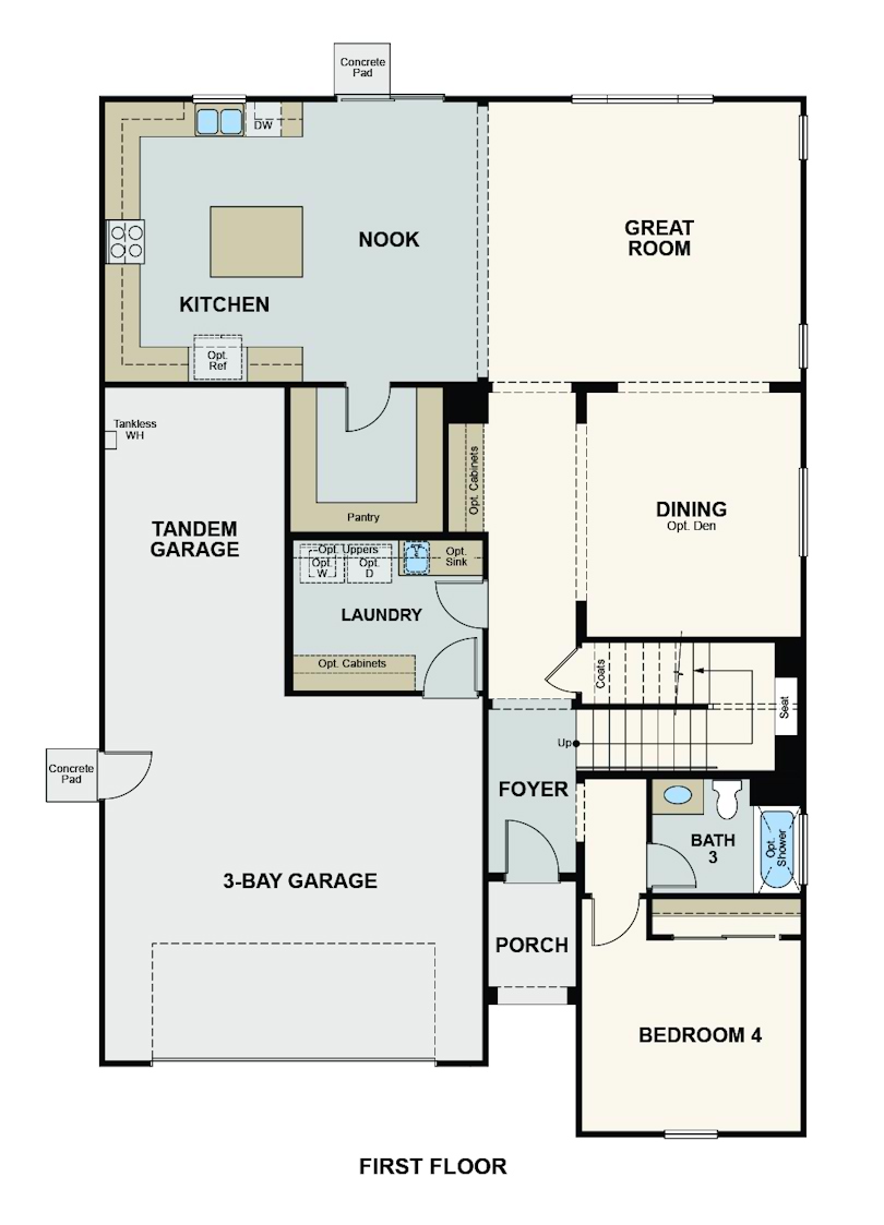 olivewood, saffron floor plan, first floor, fresno, ca