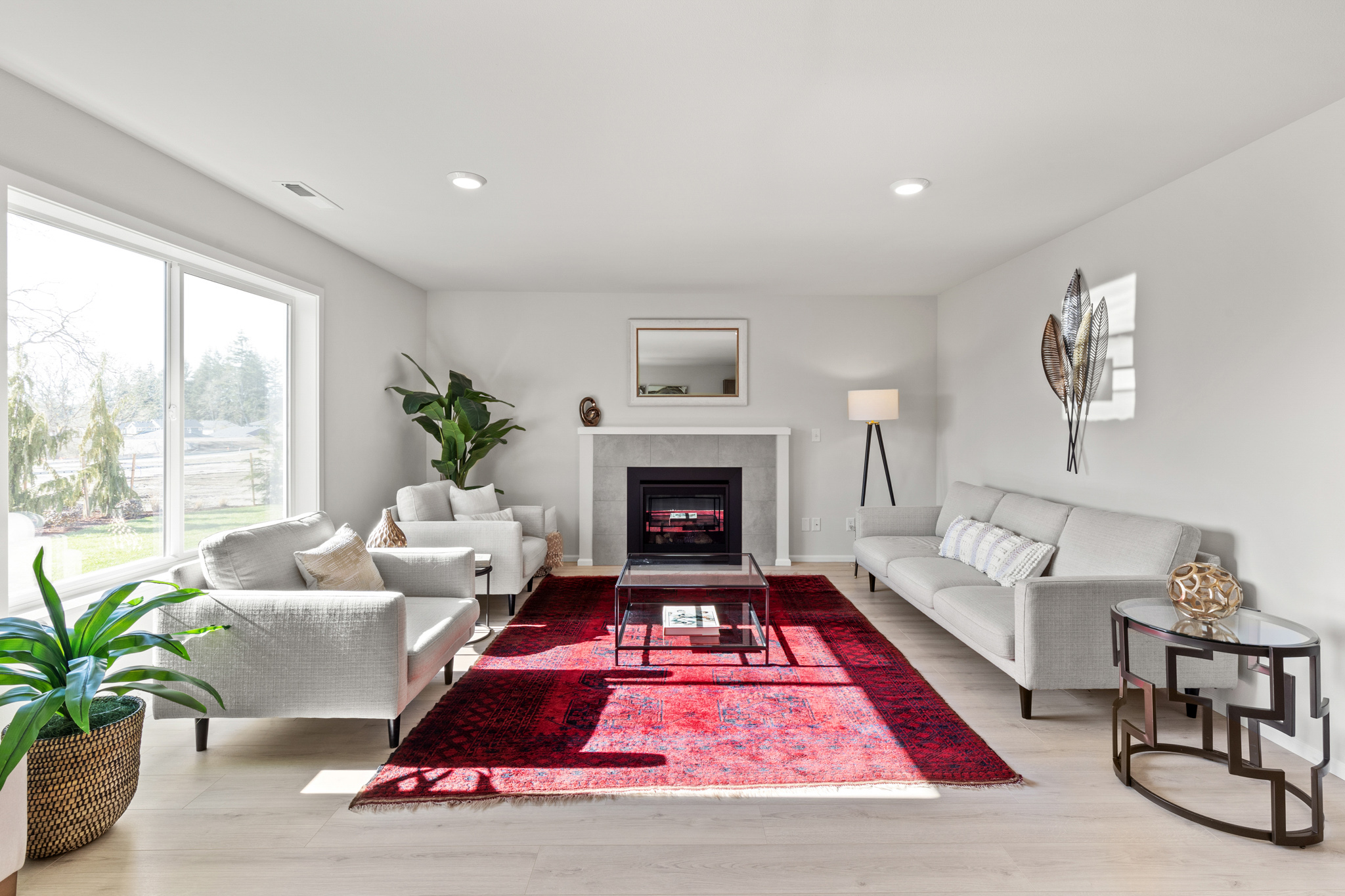 Great room with red rug