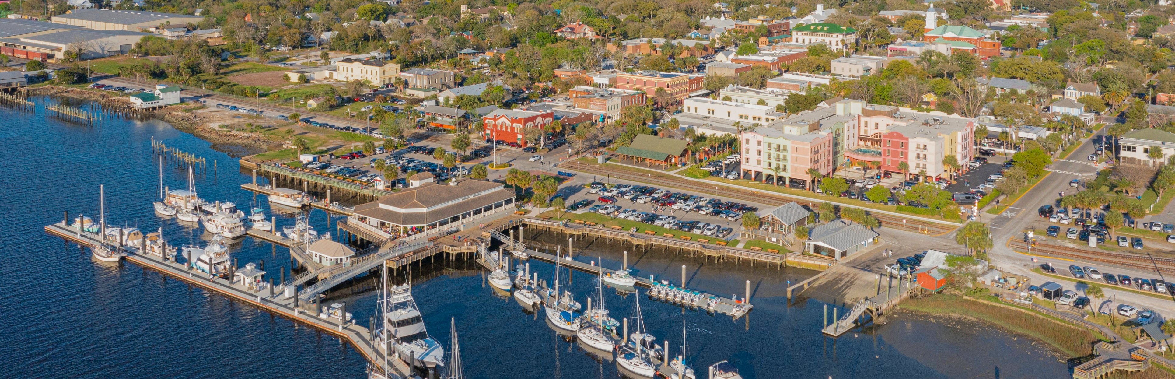 A city with boats and buildings.