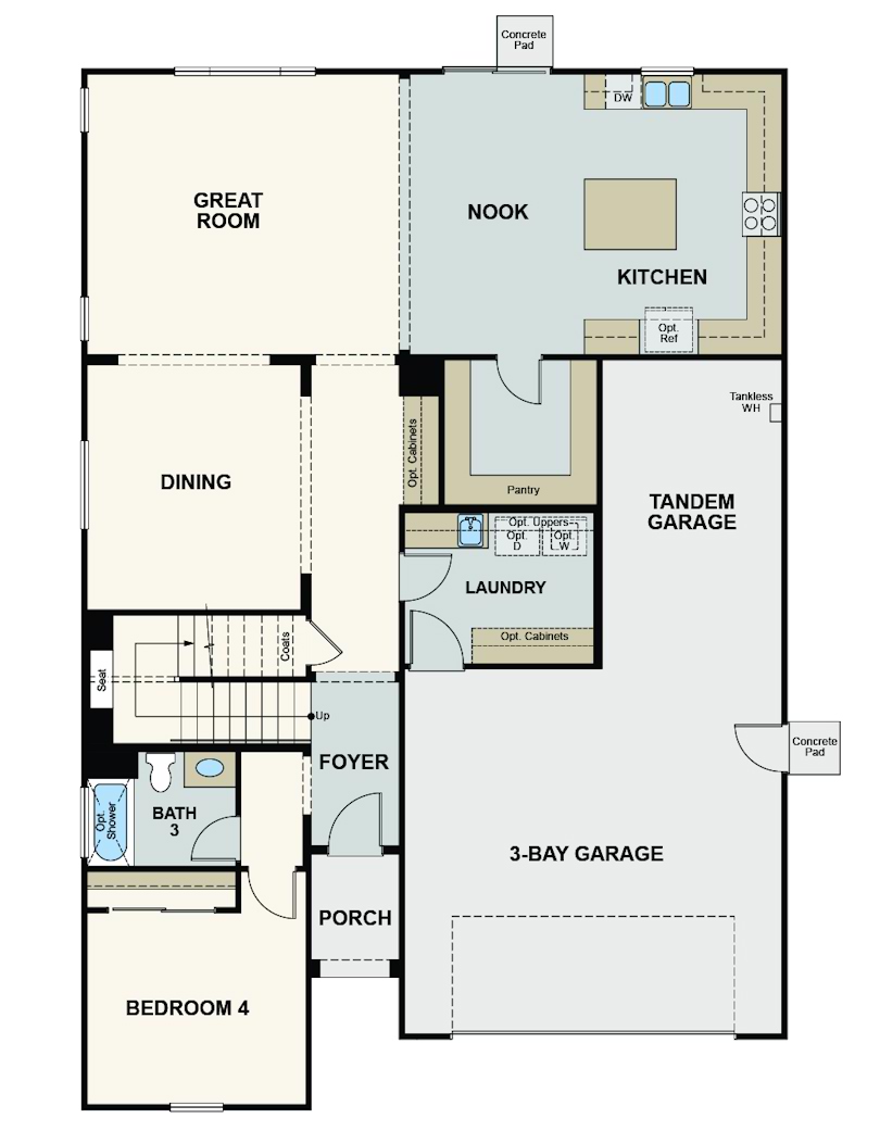 olivewood, saffron lot 177 floorplan, first floor, fresno, ca