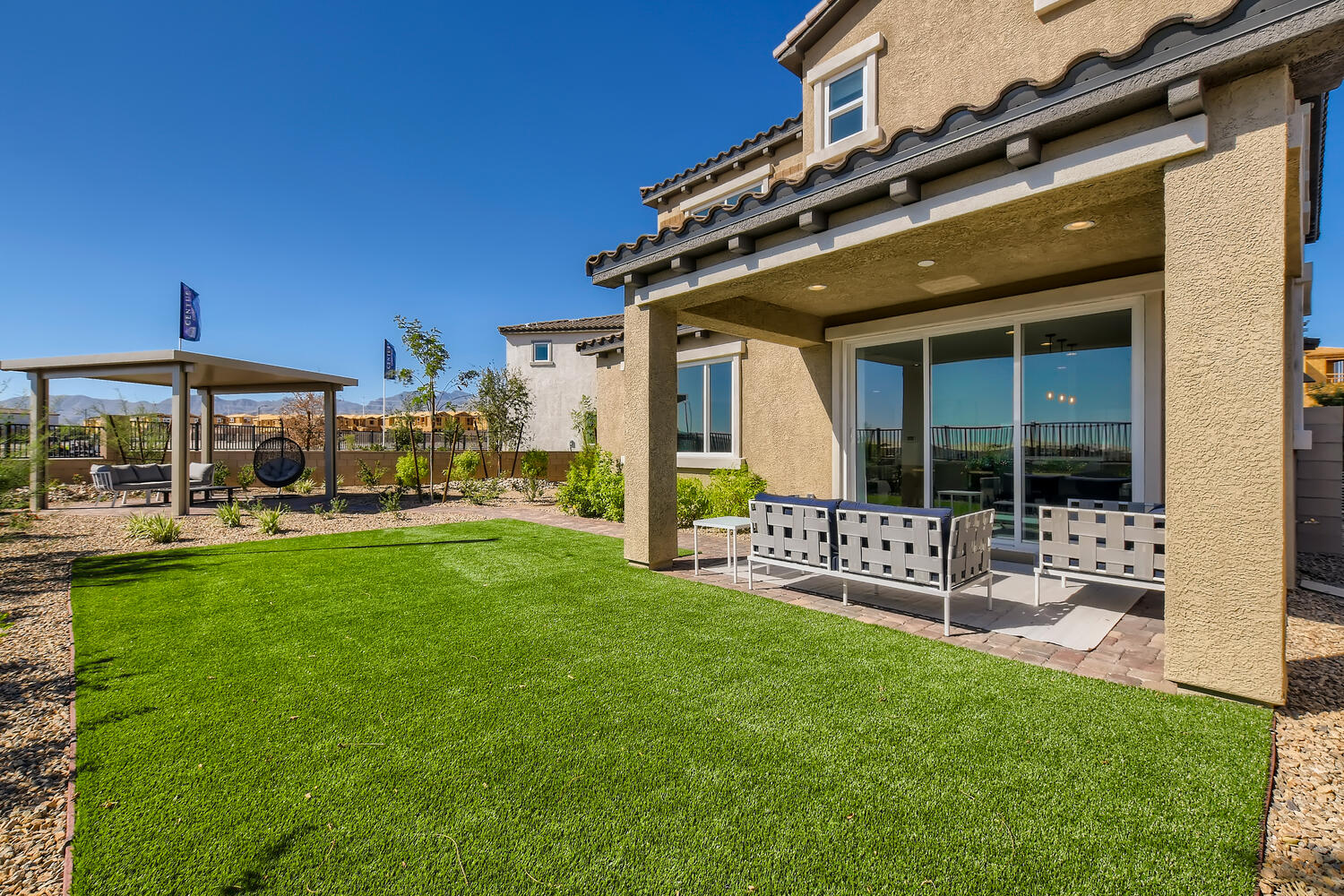 A house with a lawn.