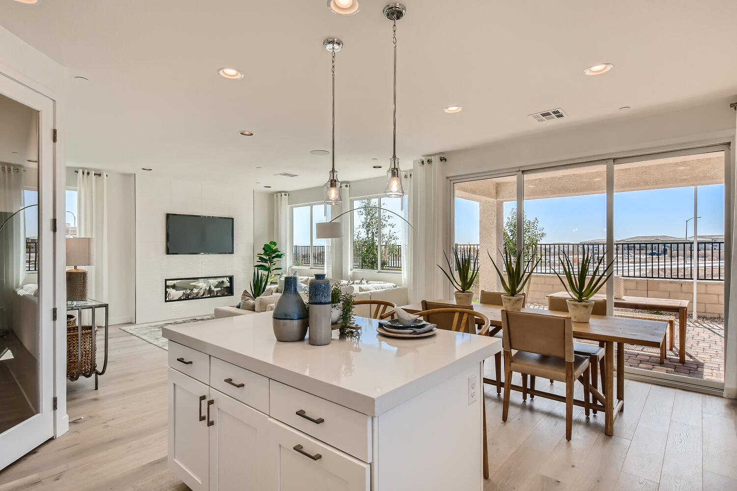 A kitchen with a large island.
