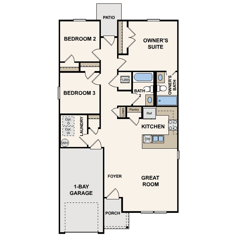 Pleasant Ridge one-story briscoe floor plan at Charlestown, IN