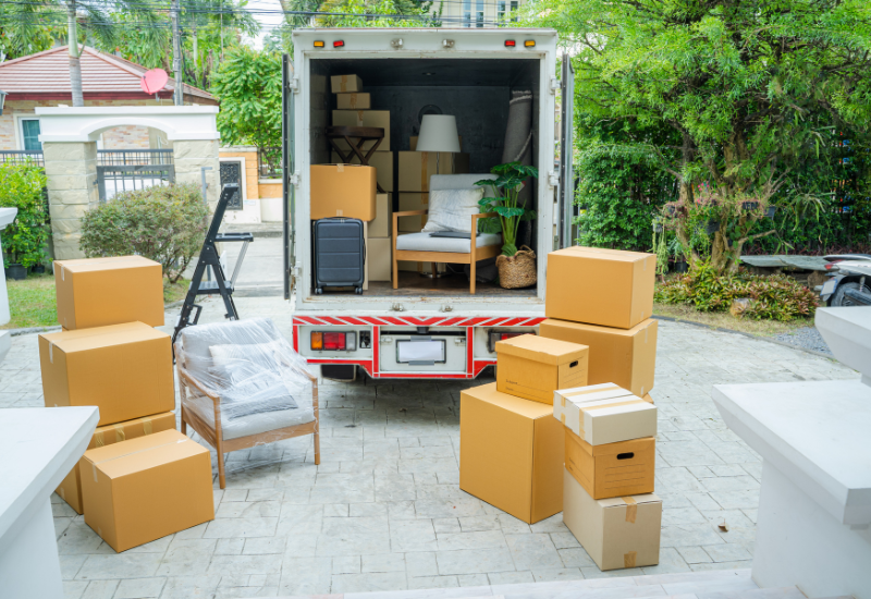 Moving van and boxes