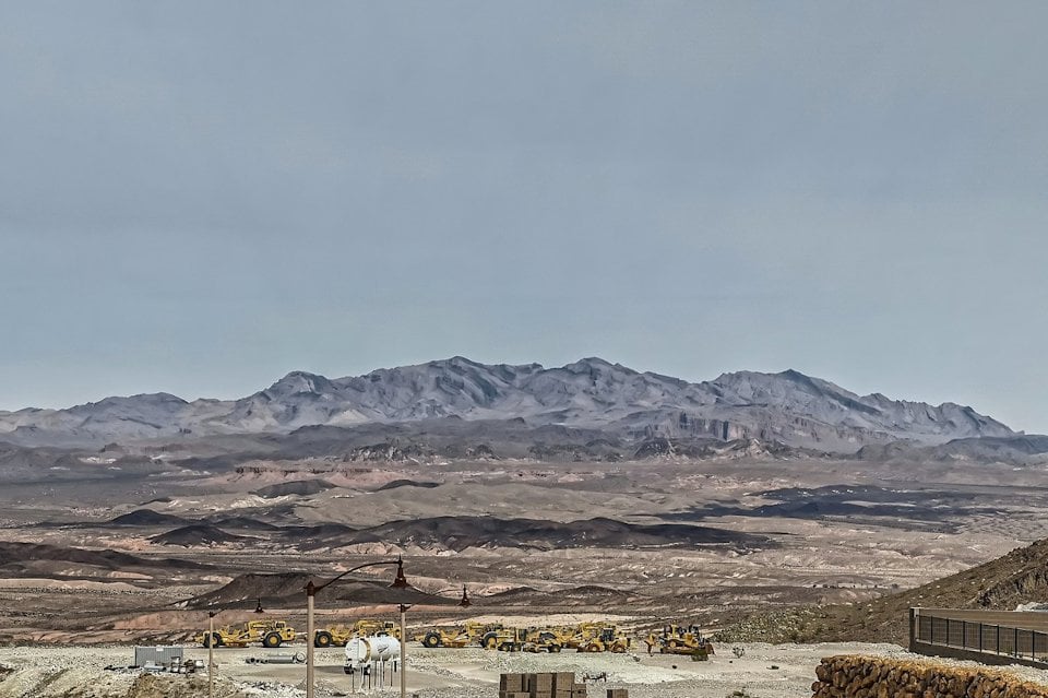 A snowy mountain range.