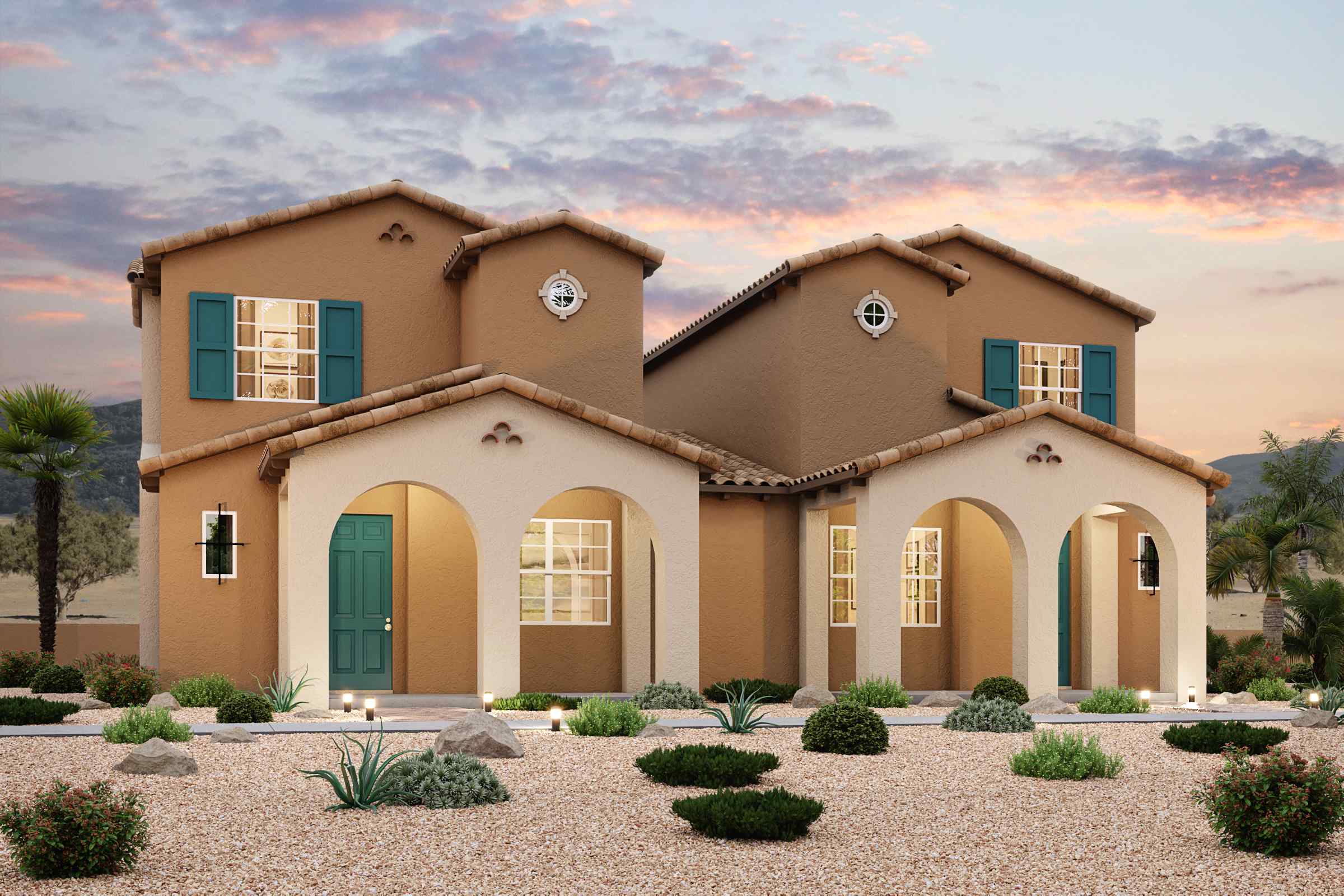 A large house with a clock on the front.