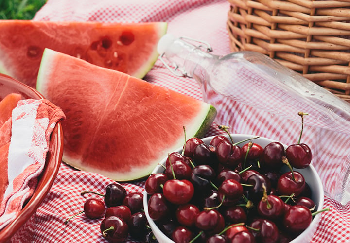 Summer picnic with fruits.