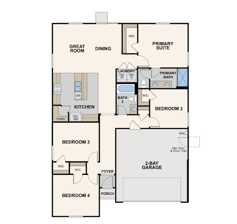 bravado, hibiscus floor plan, first floor, right swing, 4 bedrooms, reedley, ca