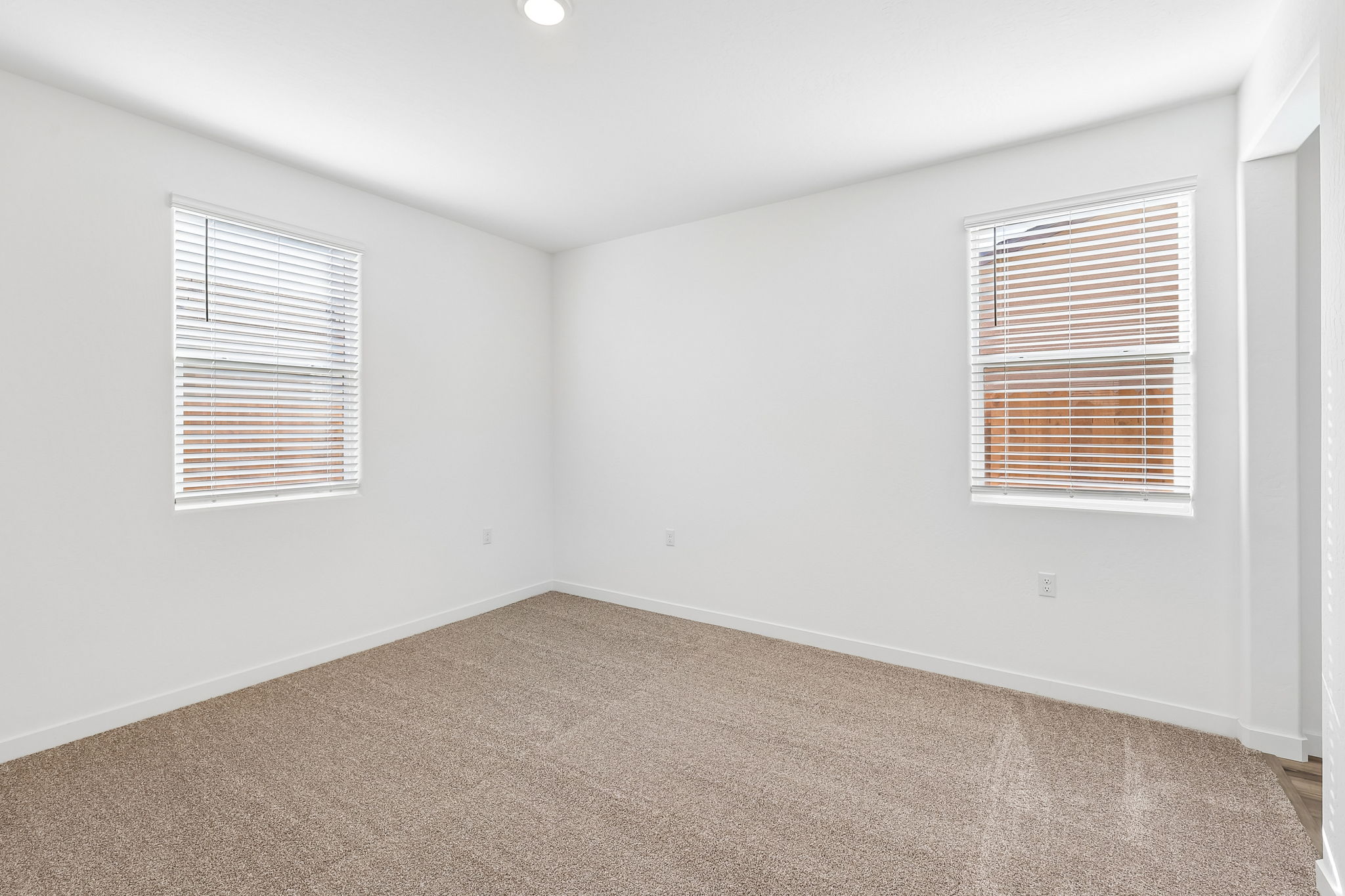 A room with a carpet and a window.