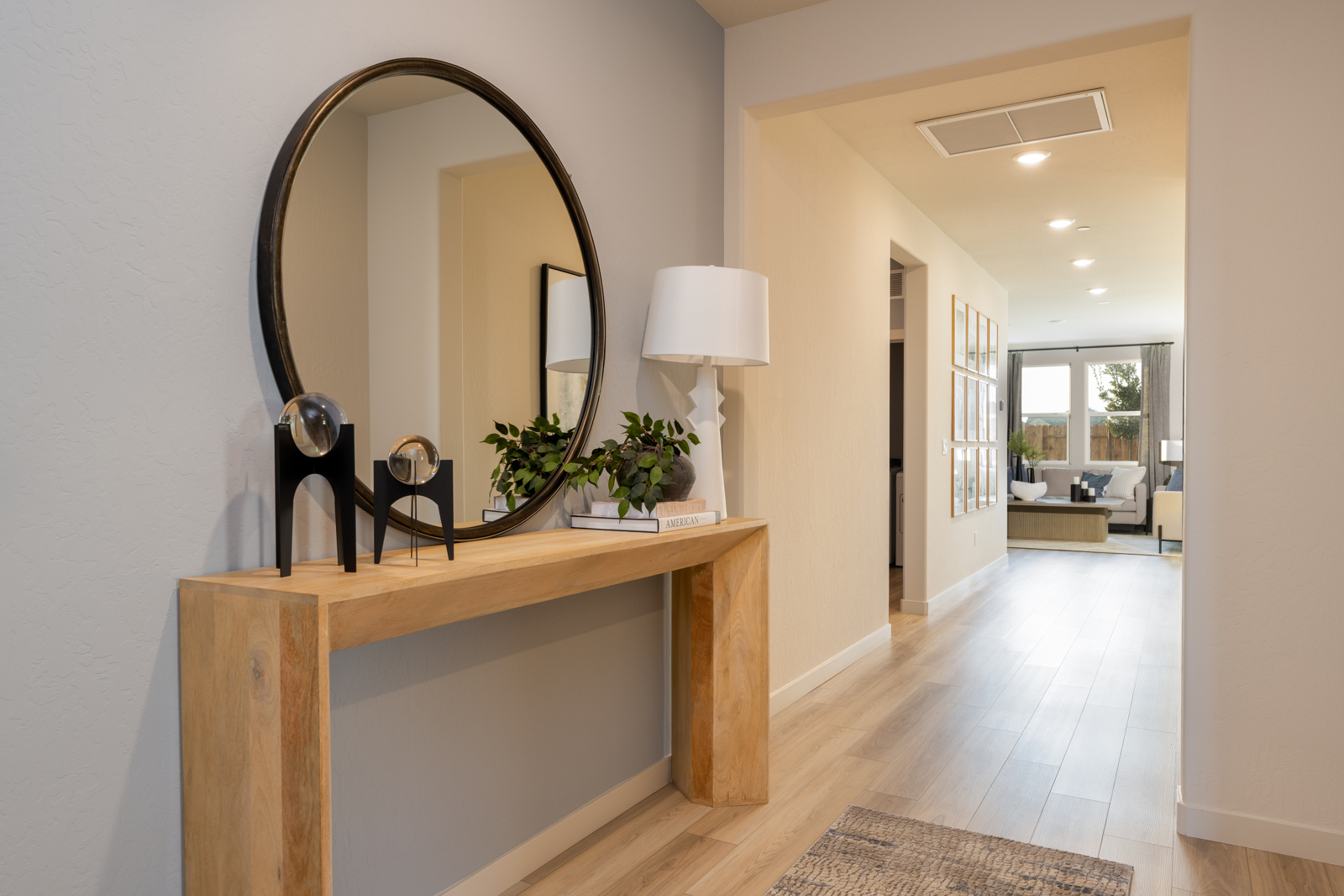 A large mirror in a room.