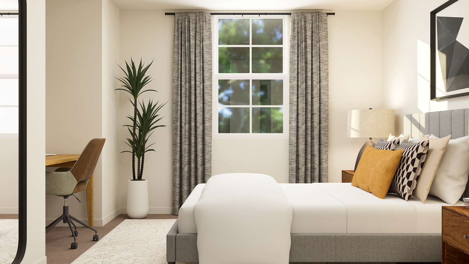 A white couch in a room.