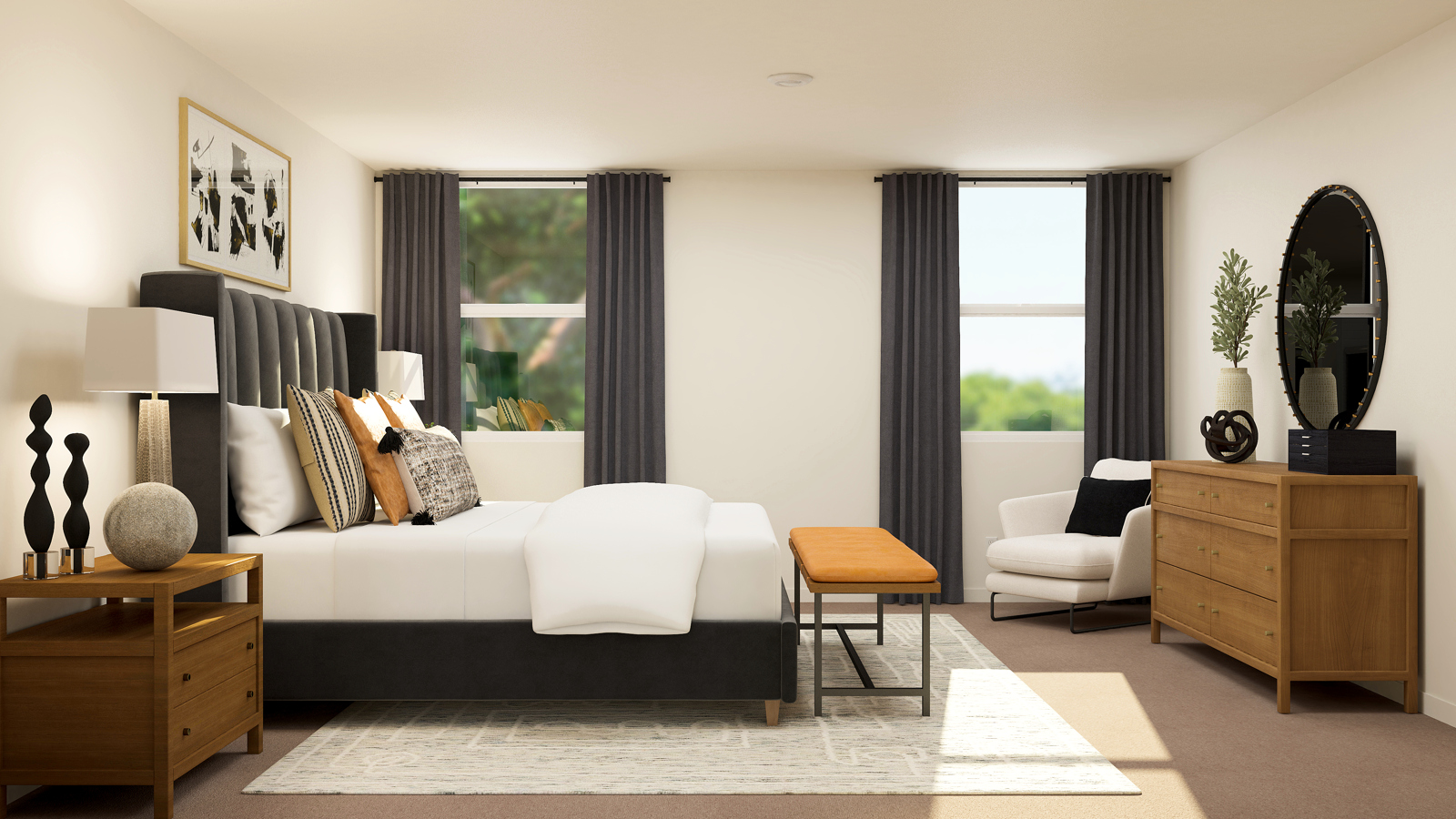 A living room with a couch and a table.