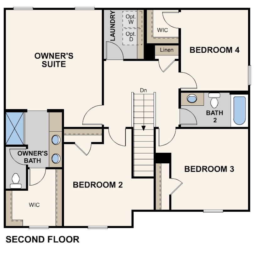 live oak, marigold floorplan, second floor, hanford, ca