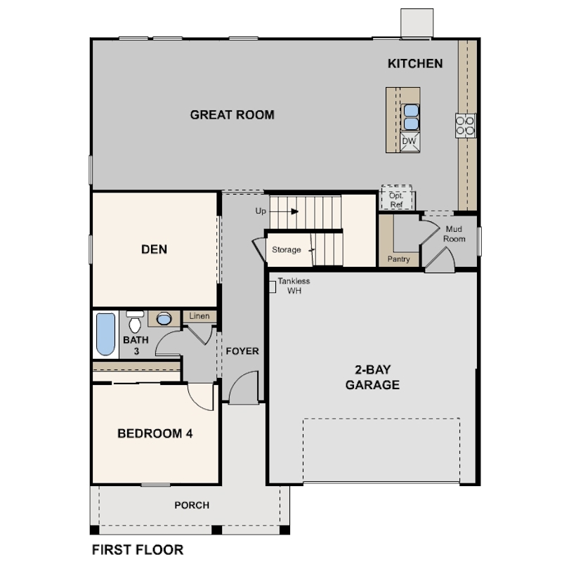 live oak, orchid floorplan, first floor, hanford, ca
