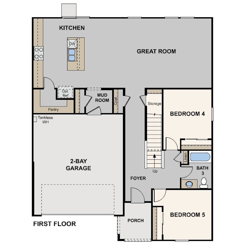 live oak, zinnia floorplan, first floor, hanford, ca