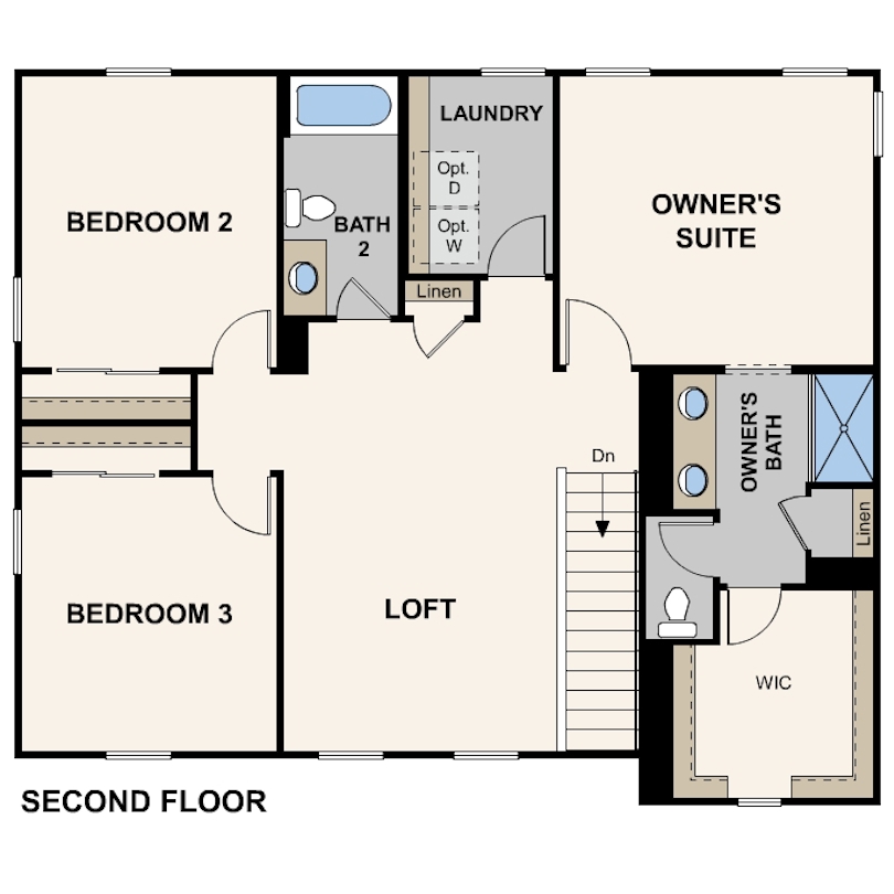 live oak, zinnia floorplan, second floor, hanford, ca
