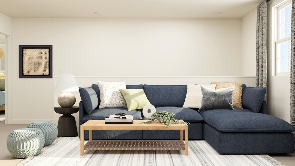 A couch with a coffee table and a coffee table.