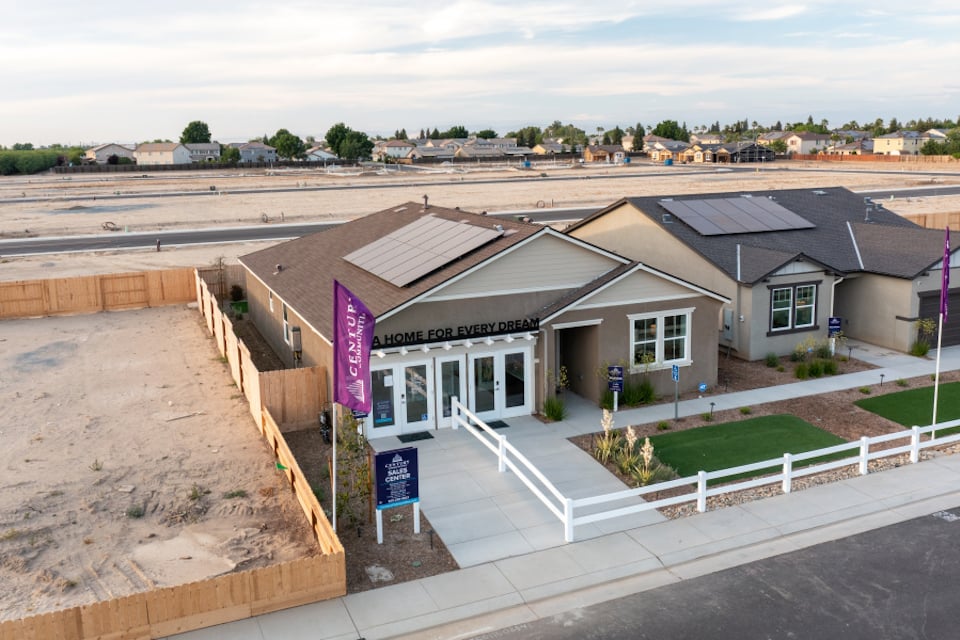 A house with a pool.