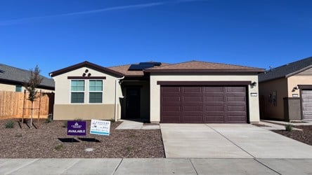 A building with a garage.