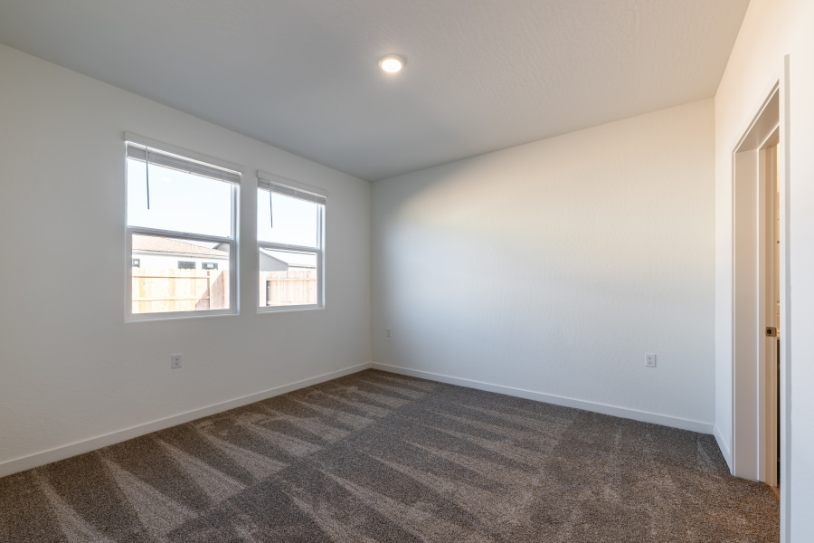 A room with windows and a carpet.