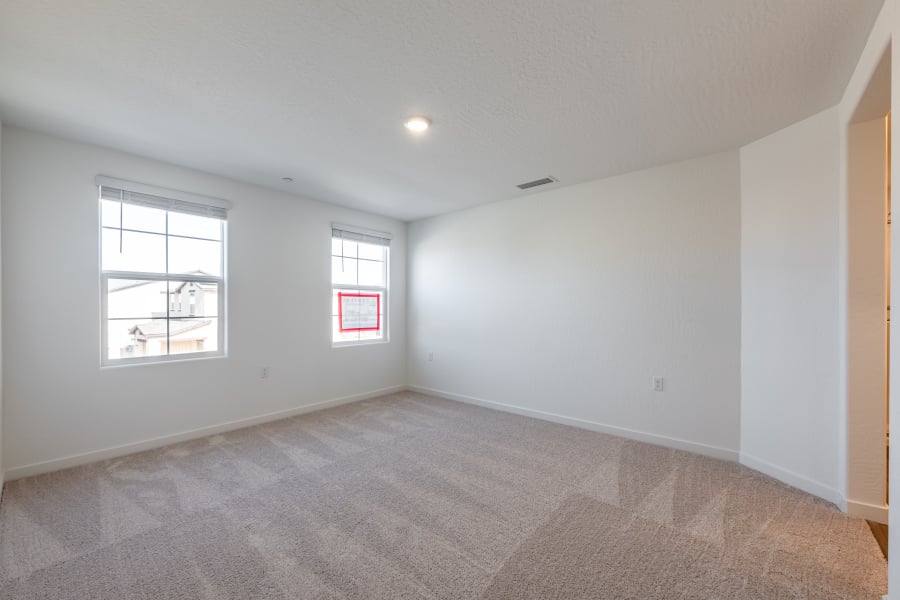 A room with windows and a carpet.