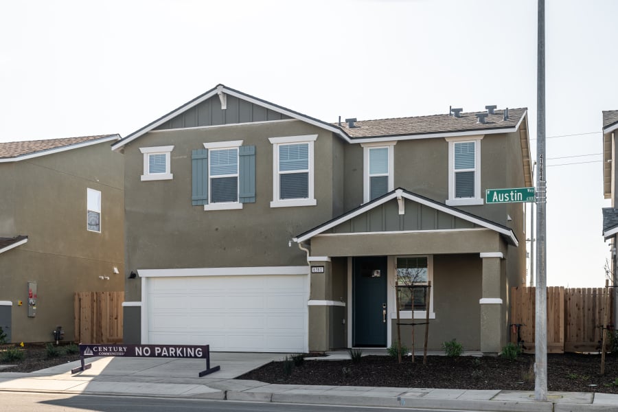 A building with a garage.