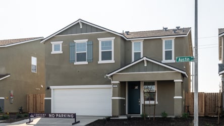 A building with a garage.