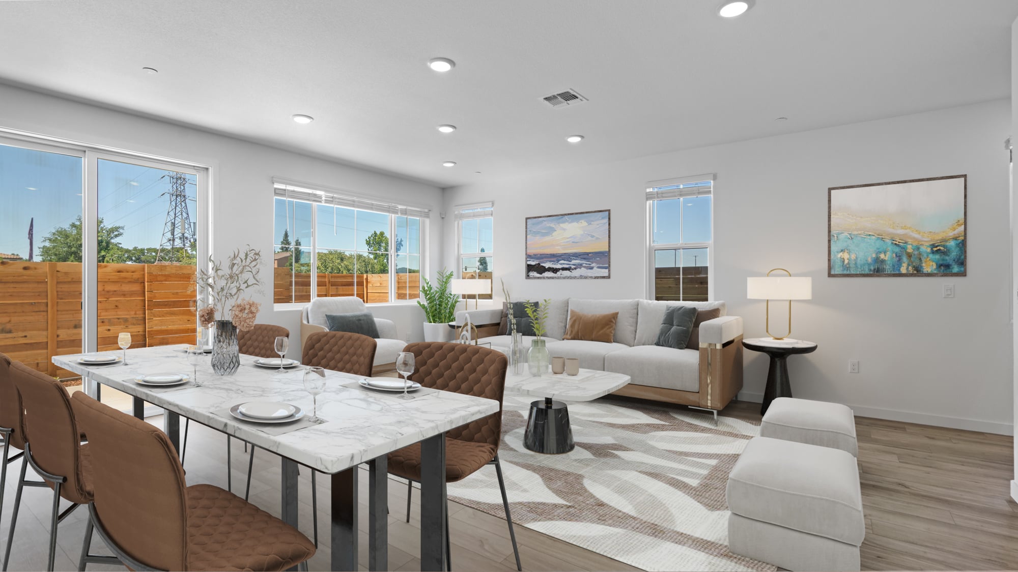 A living room with a large window.