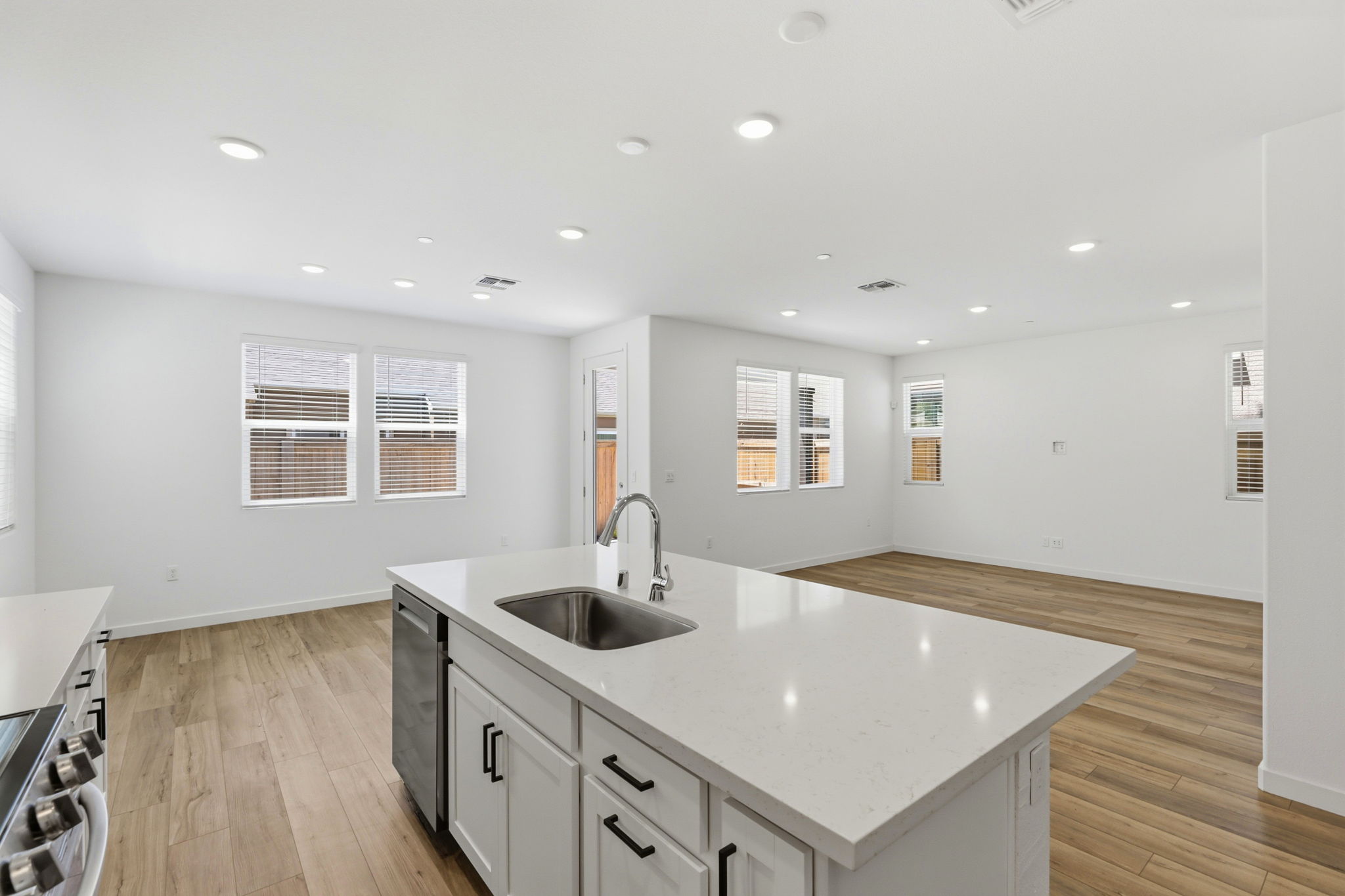 A kitchen with a large island.