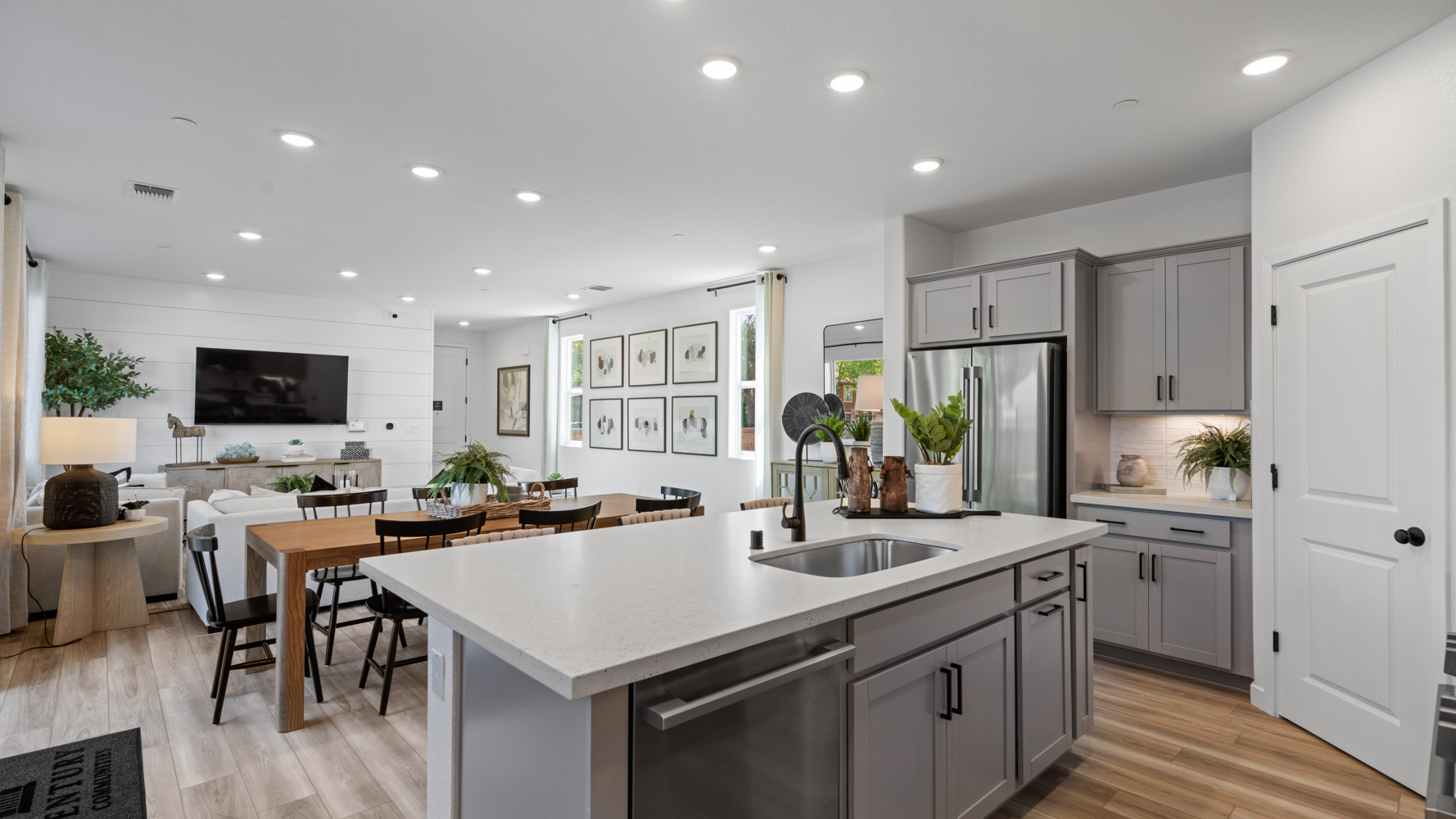 A kitchen with a large island.