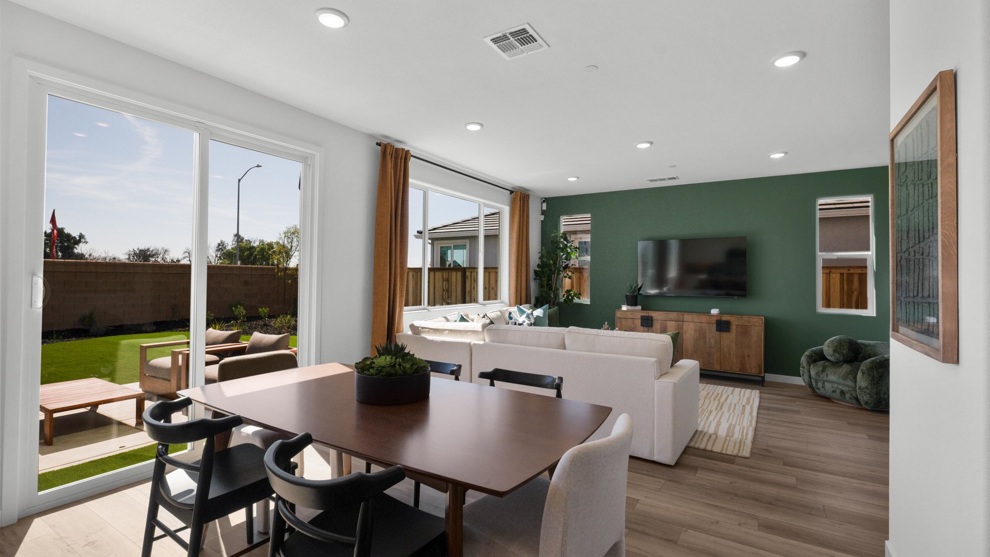 A living room with a large window.
