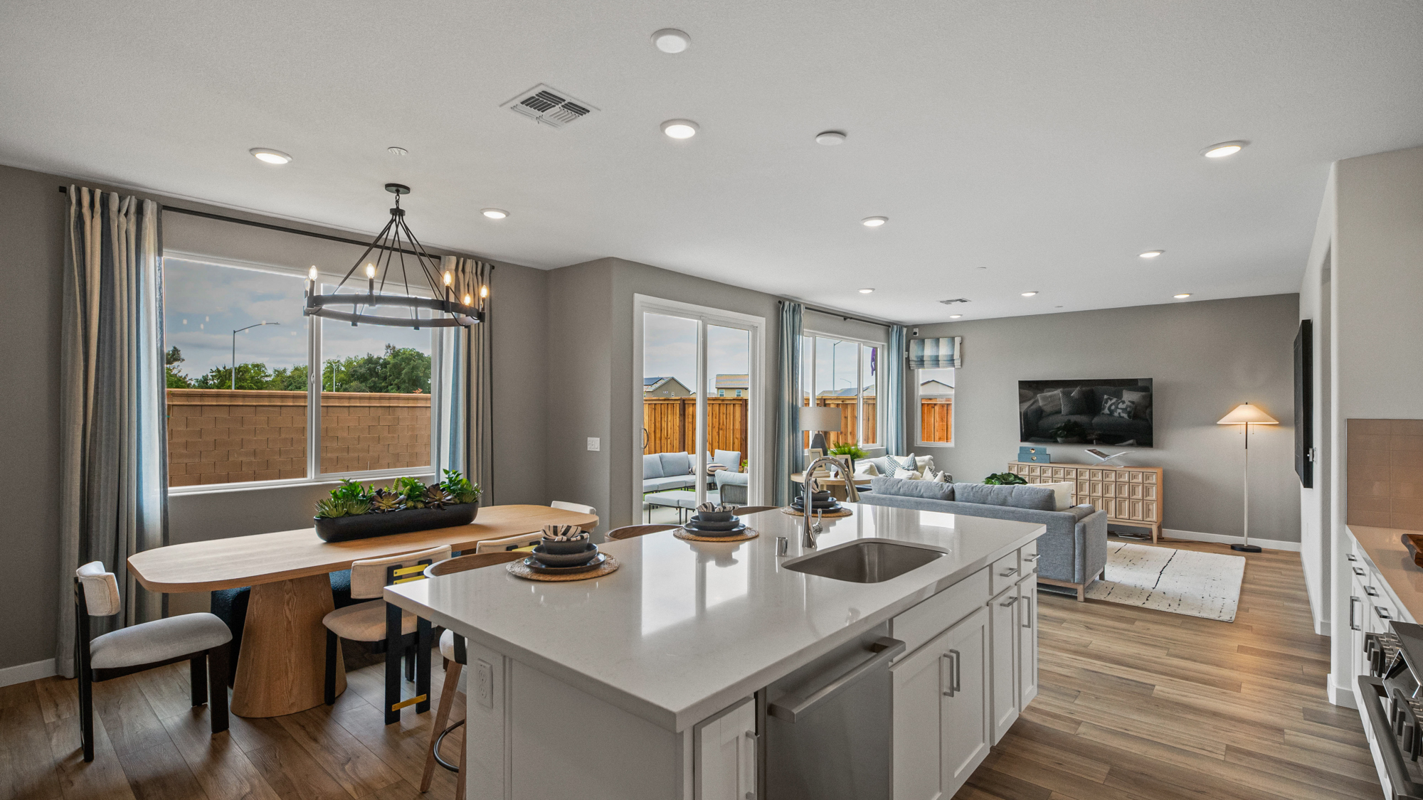 A kitchen with a large island.