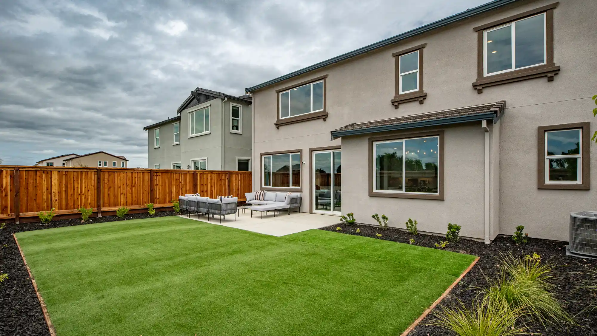 A house with a lawn.